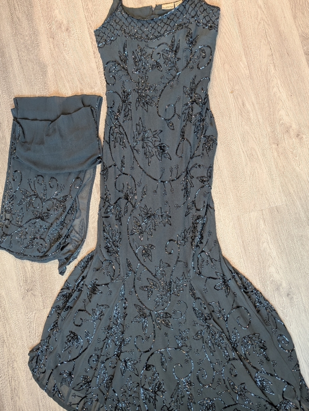 Newport News Beaded Black Evening Gown with Matching Shawl - Picture 3 of 5